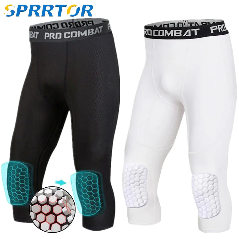 1Pc Sports Anti-collision Pants,Safety Anti-Collision Basketball Men Fitness Training 3/4 Leggings Crash Pant Honeycomb Knee Pad