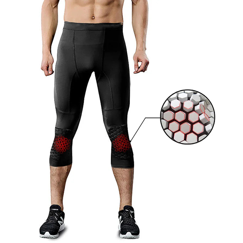 1Pc Sports Anti-collision Pants,Safety Anti-Collision Basketball Men Fitness Training 3/4 Leggings Crash Pant Honeycomb Knee Pad