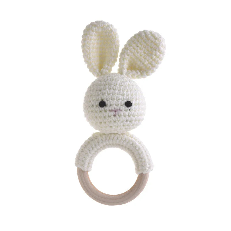 1Pcs Crochet Animal Rabbit Rattle Toy Baby Wooden Rings Bracelet Nursing Teether Teething Rings For Baby Educational Toys Gifts