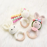 1Pcs Crochet Animal Rabbit Rattle Toy Baby Wooden Rings Bracelet Nursing Teether Teething Rings For Baby Educational Toys Gifts