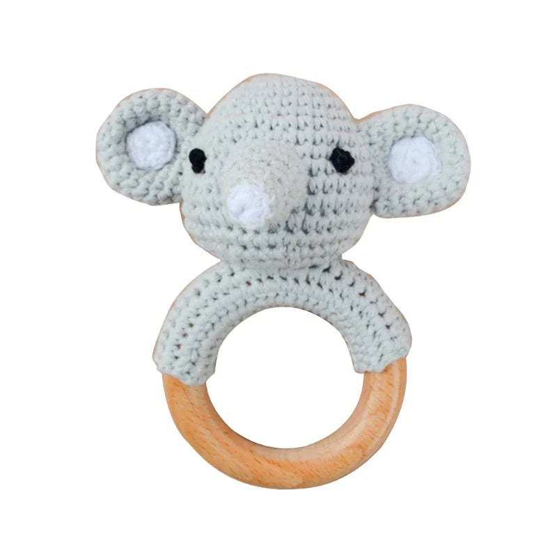 1pc Safety Wooden Baby Teether Crochet Cartoon Long Ear Bunny Baby Rattler Mobile Crib Rattle Bell Newborn Handbell Teething Toy