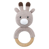 1pc Safety Wooden Baby Teether Crochet Cartoon Long Ear Bunny Baby Rattler Mobile Crib Rattle Bell Newborn Handbell Teething Toy