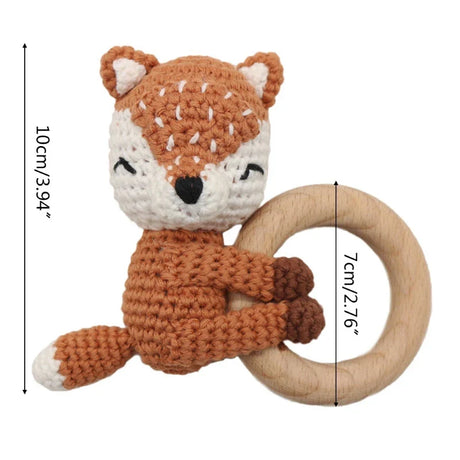 1pc Safety Wooden Baby Teether Crochet Cartoon Long Ear Bunny Baby Rattler Mobile Crib Rattle Bell Newborn Handbell Teething Toy