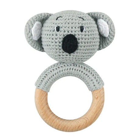 1pc Safety Wooden Baby Teether Crochet Cartoon Long Ear Bunny Baby Rattler Mobile Crib Rattle Bell Newborn Handbell Teething Toy