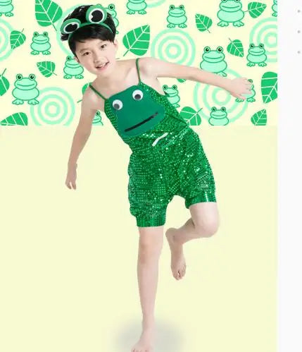 1pcs/lot children modern dance frog costume girl boy performace sequin dress frog clothing