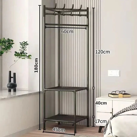 2/3 Layer Corner Coat Rack Multi-function Floor Standing Clothes Hanger Rack Removable Metal Clothing Storage Shelf Cabinet