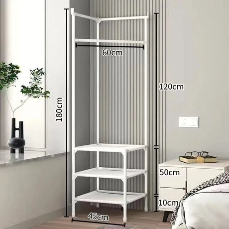 2/3 Layer Corner Coat Rack Multi-function Floor Standing Clothes Hanger Rack Removable Metal Clothing Storage Shelf Cabinet