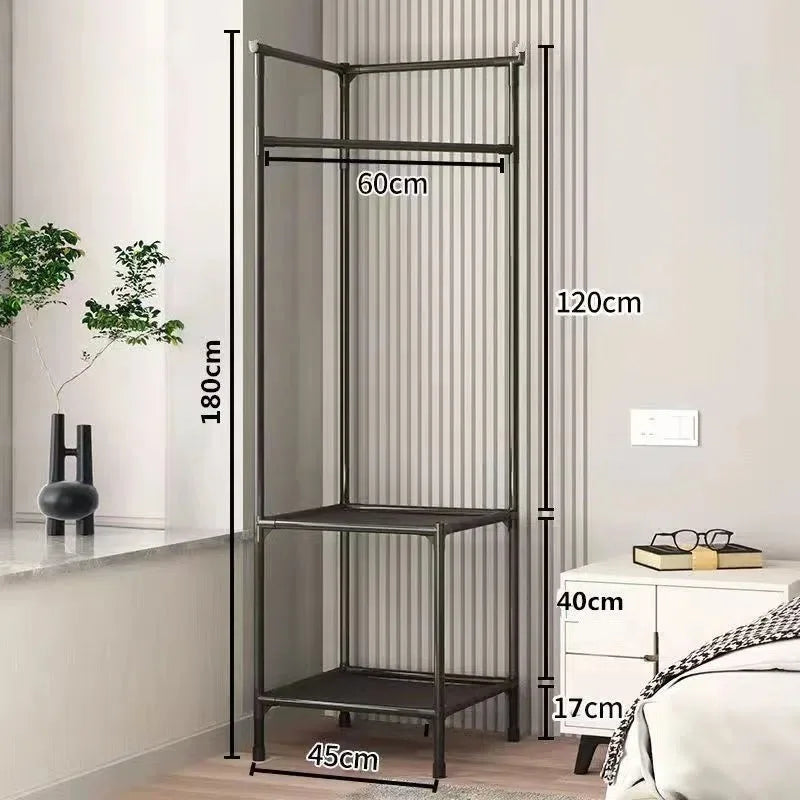 2/3 Layer Corner Coat Rack Multi-function Floor Standing Clothes Hanger Rack Removable Metal Clothing Storage Shelf Cabinet