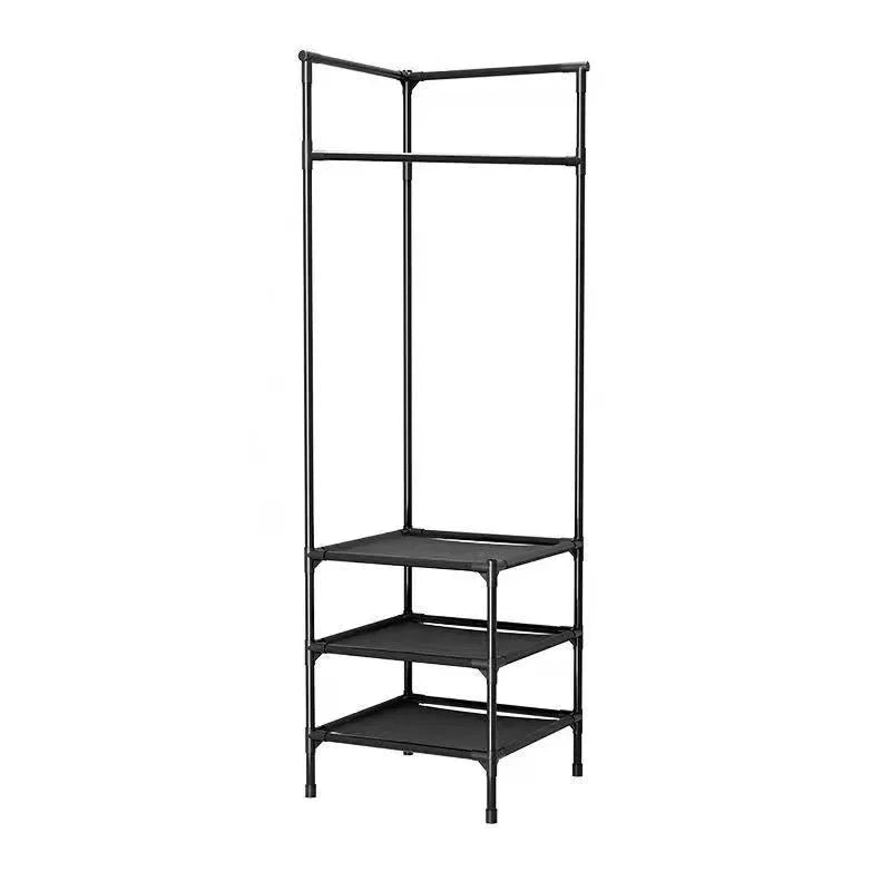 2/3 Layer Corner Coat Rack Multi-function Floor Standing Clothes Hanger Rack Removable Metal Clothing Storage Shelf Cabinet