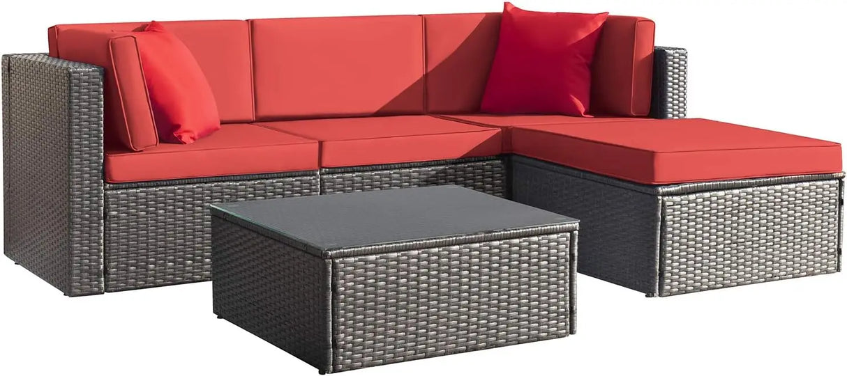 2/5 Pieces Patio Furniture Sets All Weather Outdoor Sectional Patio Sofa Manual Weaving Wicker Rattan Patio Seating Sofas