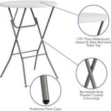 2.6' Round Folding Bar Height Table for Parties and Commercial Events, Indoor/Outdoor Plastic Bar Height Folding Table, White