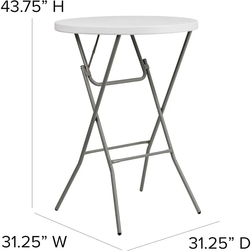 2.6' Round Folding Bar Height Table for Parties and Commercial Events, Indoor/Outdoor Plastic Bar Height Folding Table, White