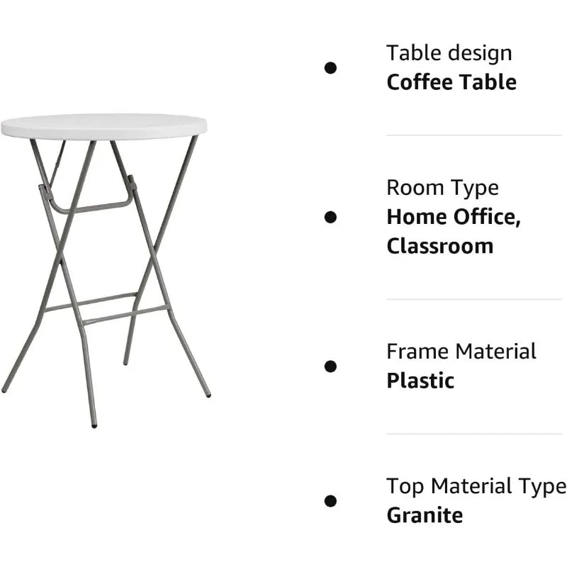 2.6' Round Folding Bar Height Table for Parties and Commercial Events, Indoor/Outdoor Plastic Bar Height Folding Table, White