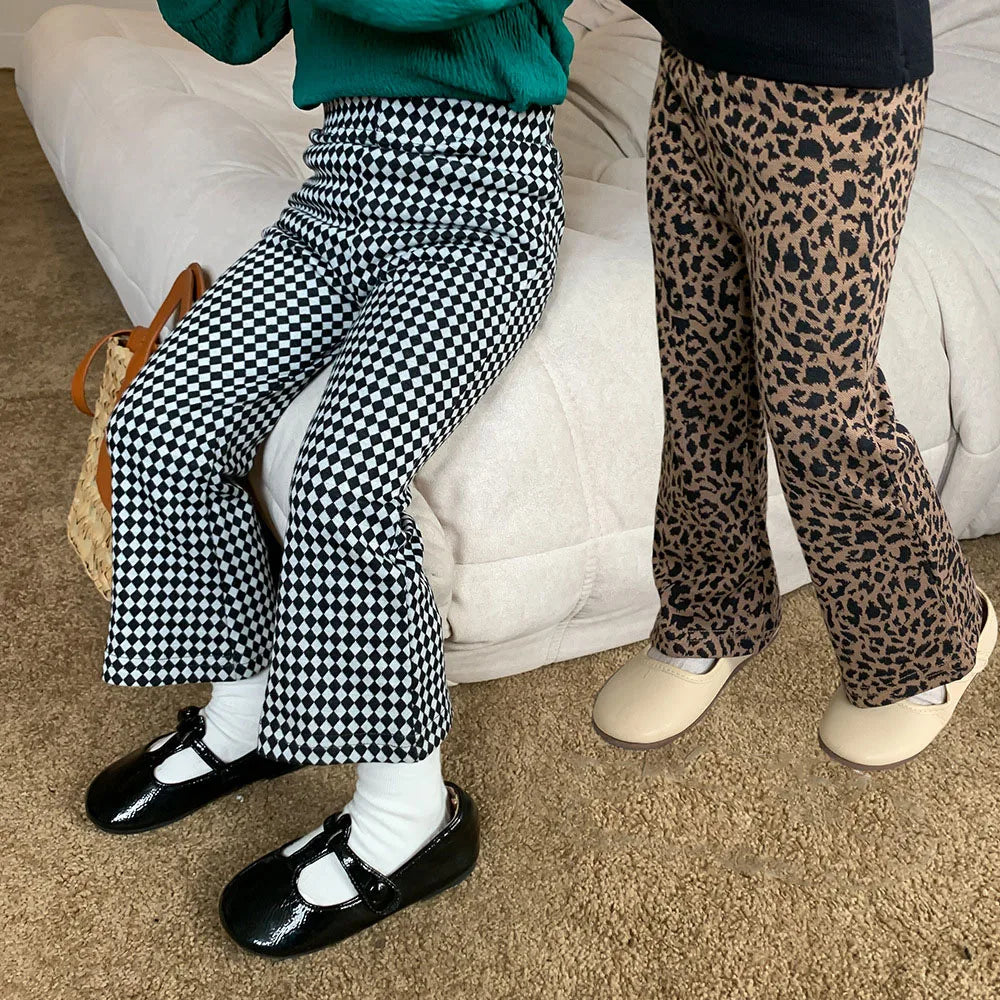 2-8T Leopard Infant Girls Pants Toddler Kid Baby Girls Clothes Autumn Flares Pants Elegant Childrens Bottoms Fashion Trousers