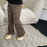 2-8T Leopard Infant Girls Pants Toddler Kid Baby Girls Clothes Autumn Flares Pants Elegant Childrens Bottoms Fashion Trousers