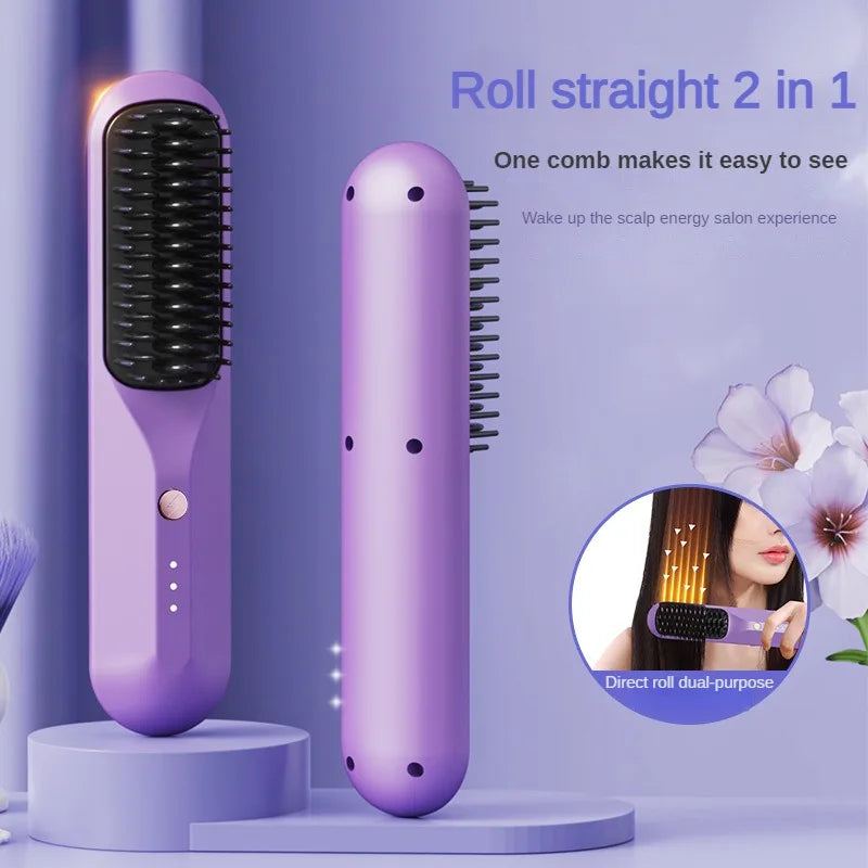 2 in 1 Wireless Hair Straightener Hair Curler Hot Comb Dryer and Straightening Brush 2600mAh Hair Styling Appliance Hair Crimper