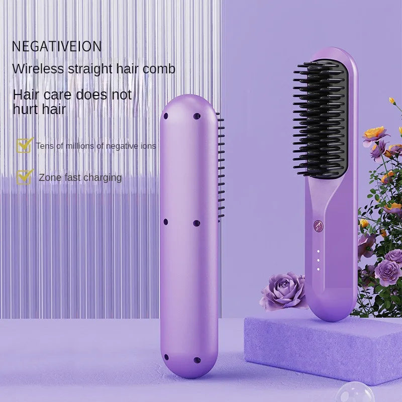 2 in 1 Wireless Hair Straightener Hair Curler Hot Comb Dryer and Straightening Brush 2600mAh Hair Styling Appliance Hair Crimper