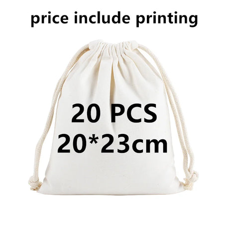 20 Pcs/Lot Customize Logo Printing Cotton Storage Bags Gift Package Custom Pictures Text Personalize Plain Drawstring Pouches