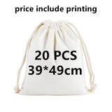 20 Pcs/Lot Customize Logo Printing Cotton Storage Bags Gift Package Custom Pictures Text Personalize Plain Drawstring Pouches