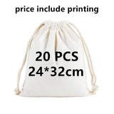 20 Pcs/Lot Customize Logo Printing Cotton Storage Bags Gift Package Custom Pictures Text Personalize Plain Drawstring Pouches