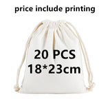 20 Pcs/Lot Customize Logo Printing Cotton Storage Bags Gift Package Custom Pictures Text Personalize Plain Drawstring Pouches