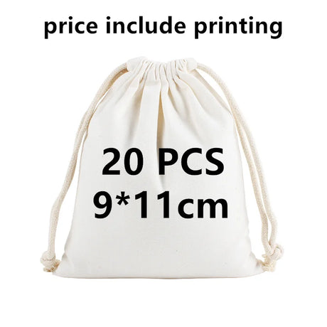 20 Pcs/Lot Customize Logo Printing Cotton Storage Bags Gift Package Custom Pictures Text Personalize Plain Drawstring Pouches