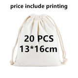 20 Pcs/Lot Customize Logo Printing Cotton Storage Bags Gift Package Custom Pictures Text Personalize Plain Drawstring Pouches