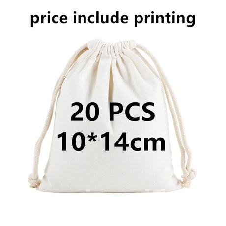 20 Pcs/Lot Customize Logo Printing Cotton Storage Bags Gift Package Custom Pictures Text Personalize Plain Drawstring Pouches