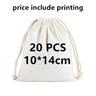 20 Pcs/Lot Customize Logo Printing Cotton Storage Bags Gift Package Custom Pictures Text Personalize Plain Drawstring Pouches