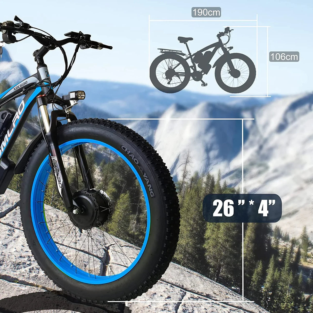 2000W Fat Tire Electric Bike 48V 22Ah 26" Electric Mountain Bikes 55km/h Ebike for Adults 21 Speed Hydraulic Brakes