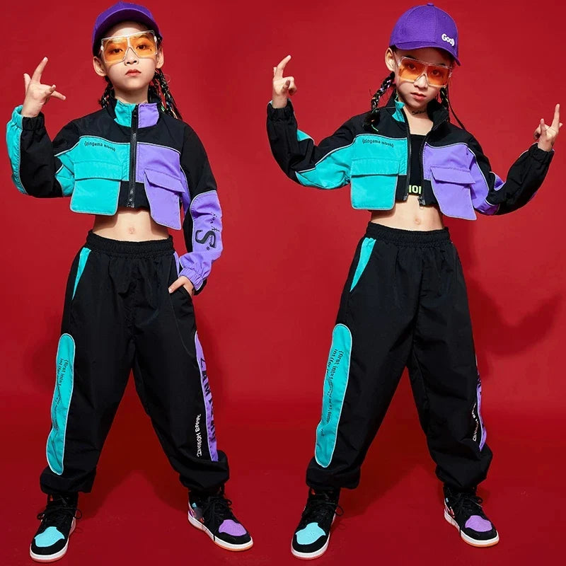 2021 Children Hip Hop Clothes Girls Jazz Street Dance Costume Kids Sweatshirt Pants Set Ballroom Dancewear Stage Rave Clothing