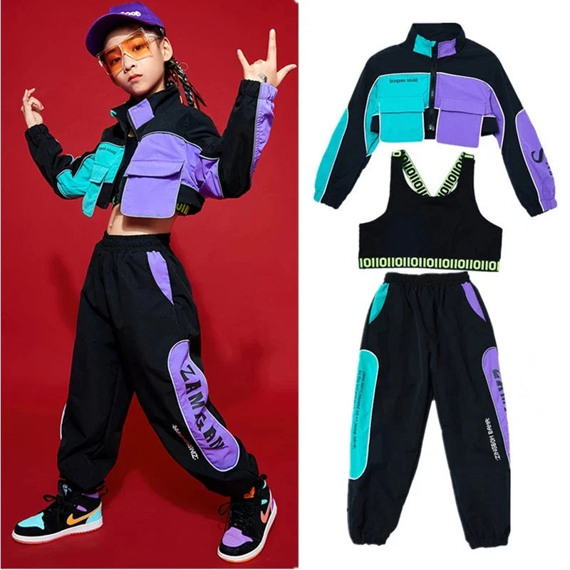 2021 Children Hip Hop Clothes Girls Jazz Street Dance Costume Kids Sweatshirt Pants Set Ballroom Dancewear Stage Rave Clothing