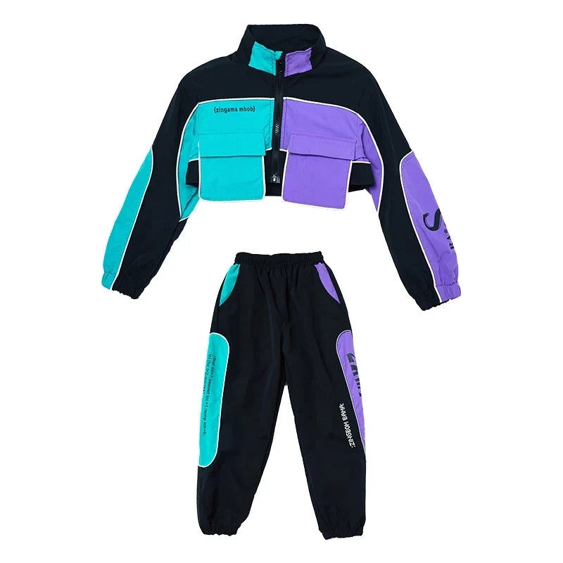 2021 Children Hip Hop Clothes Girls Jazz Street Dance Costume Kids Sweatshirt Pants Set Ballroom Dancewear Stage Rave Clothing