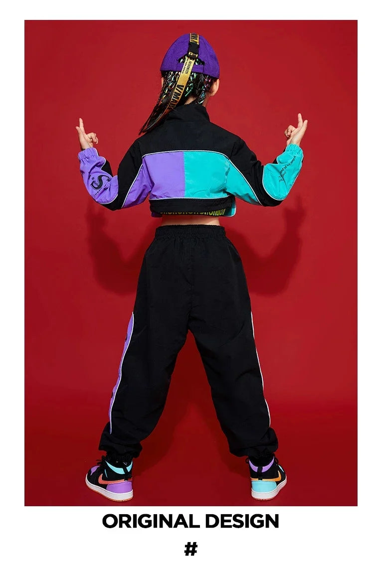 2021 Children Hip Hop Clothes Girls Jazz Street Dance Costume Kids Sweatshirt Pants Set Ballroom Dancewear Stage Rave Clothing