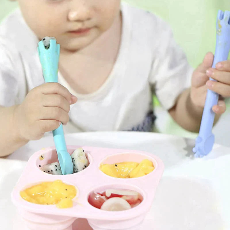 2021 NEW Silicone Spoon Giraffe Bpa Free 1Pc Feeder Fork Two In One Safety Tableware Infant Learning Spoons Teether Utensil