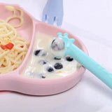 2021 NEW Silicone Spoon Giraffe Bpa Free 1Pc Feeder Fork Two In One Safety Tableware Infant Learning Spoons Teether Utensil