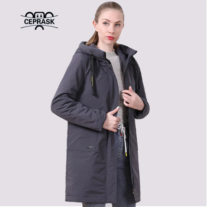 2021 New Spring Coat Women Fashion Thin Cotton Lined Warm Female Jacket Autumn Plus size Parka Long Quilted Hooded Outwear