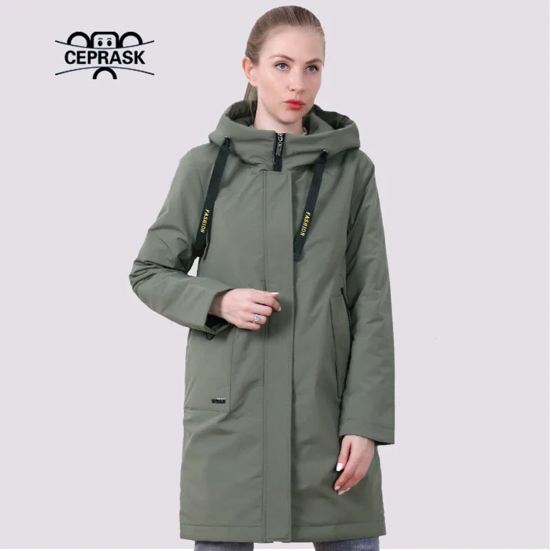 2021 New Spring Coat Women Fashion Thin Cotton Lined Warm Female Jacket Autumn Plus size Parka Long Quilted Hooded Outwear