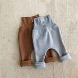 2022 Autumn and Winter Boys and Girls Baby Plus Velvet Thick Vertical Stripe Bottoming Comfortable High Waist Big PP Pants