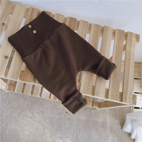 2022 Autumn and Winter Boys and Girls Baby Plus Velvet Thick Vertical Stripe Bottoming Comfortable High Waist Big PP Pants