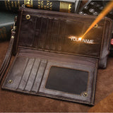 2022 Men Wallet Clutch Genuine Leather Brand Rfid  Wallet Male Organizer Cell Phone Clutch Bag Long Coin Purse Free Engrave