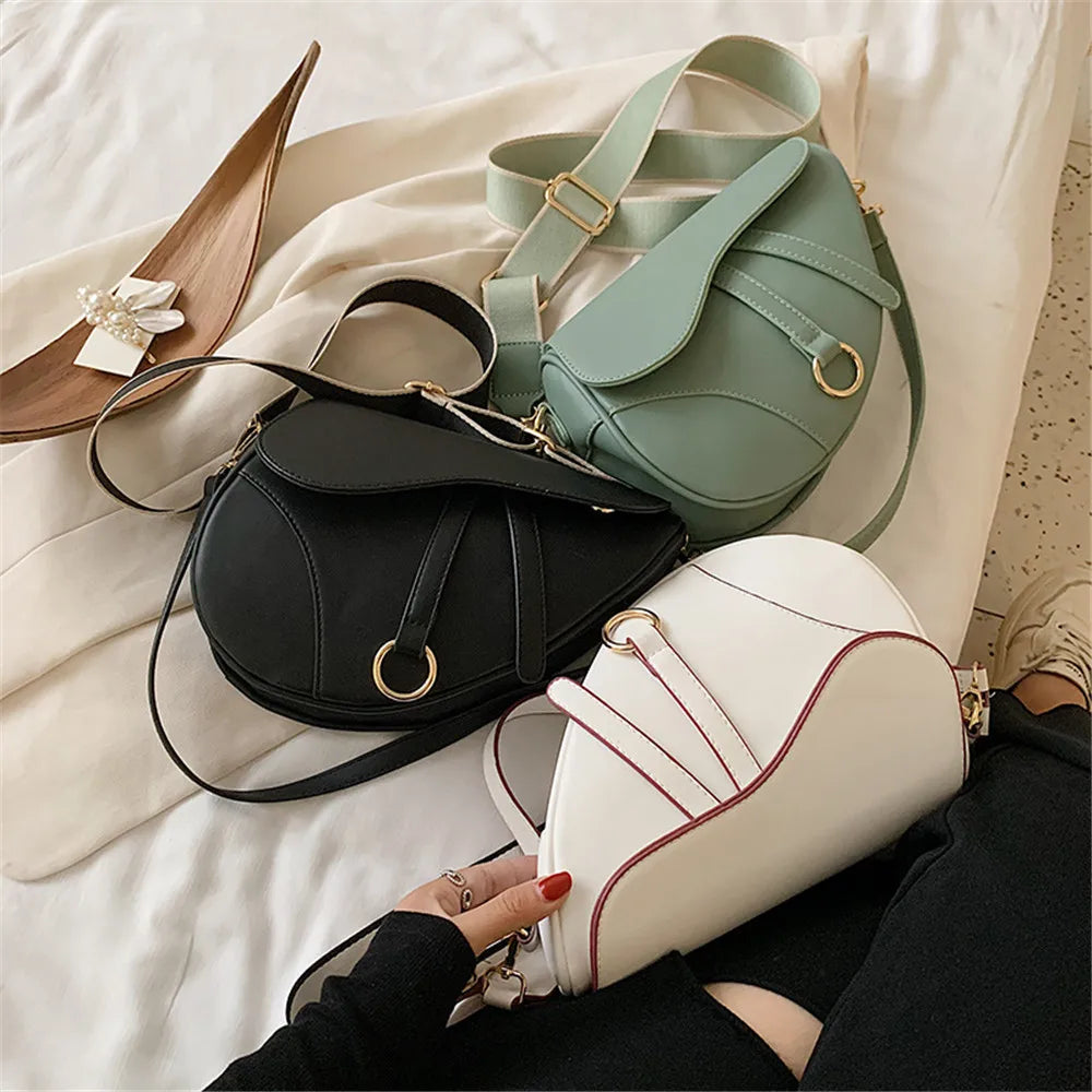 2022 New Women's Bag Leisure Saddle Bag Pu Solid Color Diagonal Bag Fashion Easy Matching Lady Handbags