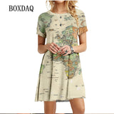 2022 Summer Women Dress World Map Print Short Sleeve O-Neck Casual Loose Dress Fashion Street Ladies Oversized Clothing Vestidos