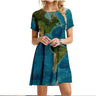 2022 Summer Women Dress World Map Print Short Sleeve O-Neck Casual Loose Dress Fashion Street Ladies Oversized Clothing Vestidos