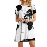 2022 Summer Women Dress World Map Print Short Sleeve O-Neck Casual Loose Dress Fashion Street Ladies Oversized Clothing Vestidos