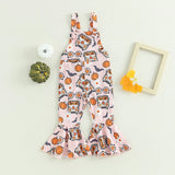 2023-06-16 Lioraitiin 0-4Years Baby Girl Halloween Jumpsuit Overalls Sleeveless Backless Cartoon Print Romper Bell-Bottoms