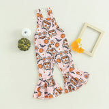 2023-06-16 Lioraitiin 0-4Years Baby Girl Halloween Jumpsuit Overalls Sleeveless Backless Cartoon Print Romper Bell-Bottoms