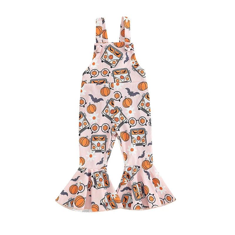 2023-06-16 Lioraitiin 0-4Years Baby Girl Halloween Jumpsuit Overalls Sleeveless Backless Cartoon Print Romper Bell-Bottoms