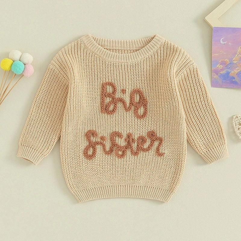 2023-08-18 Lioraitiin 18M-5Y Kids Girls Sweater Letter Embroidery Crew Neck Long Sleeve Pullovers Fall Toddler Clothes Tops