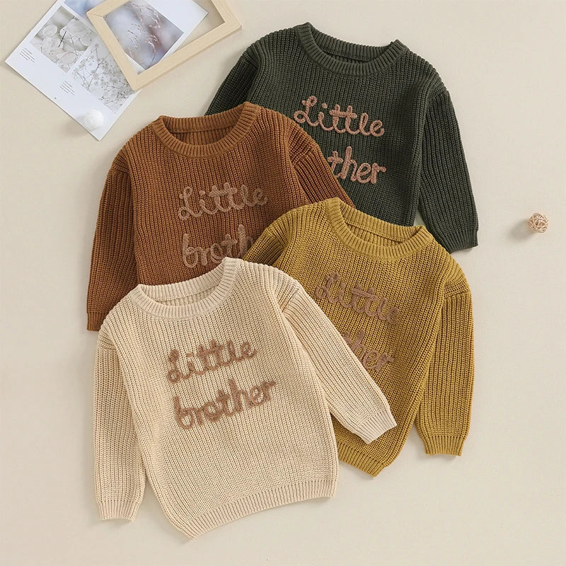 2023-09-18 Lioraitiin 0-18M Baby Boys Sweater Letter Embroidery Crew Neck Long Sleeve Pullovers Fall Toddler Clothes Tops